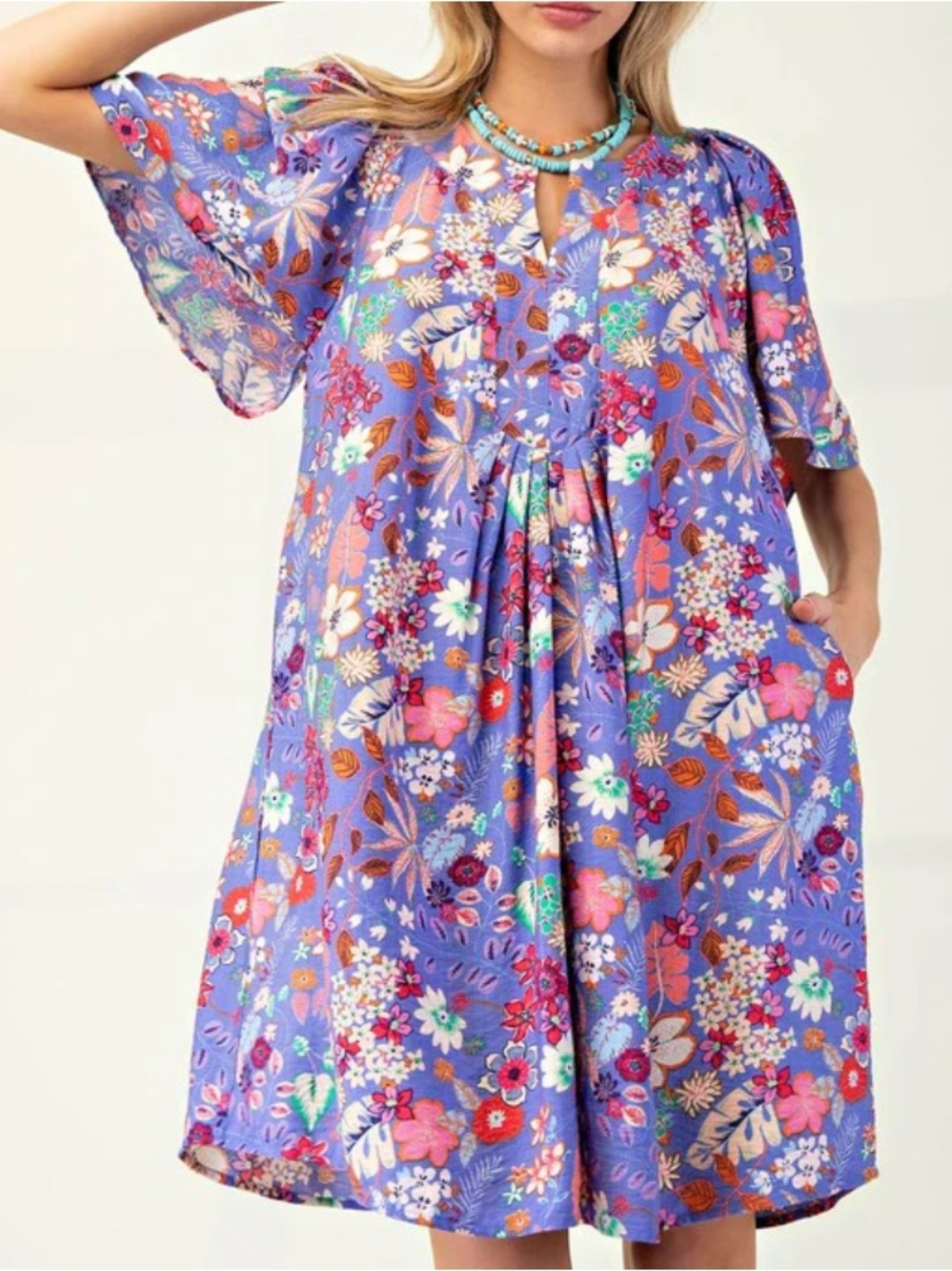 NWT Easel Floral Purple Tiered Floral Flowy Loose Fit Boho Dress Size Small